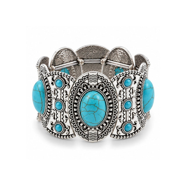 Women's Vintage Boho Turquoise Cuff Stretch Bracelet - Gifts Are Blue