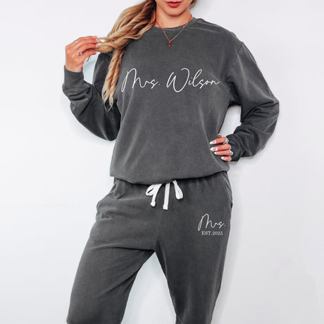 Bride two piece set. Dark Grey wedding loungewear.