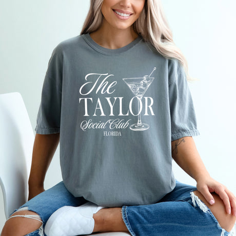 Matching party shirts with custom name and location. Personalized maid of honor and bridesmaid shirts for bachelorette celebration or for the special birthday party bash.