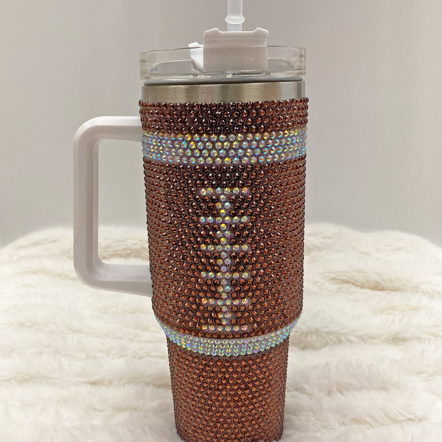 Cute Bling Rhinestone Football 40 oz Tumbler - with Lid and Straw