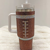 Cute Bling Rhinestone Football 40 oz Tumbler - with Lid and Straw