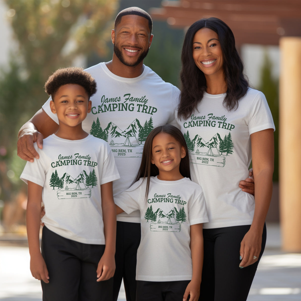 Custom matching shirts for family camping perfect for reunions and family vacation photos.