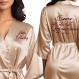 Dama de la quinceanera satin robe that can be personalized for your quinceanera squad.