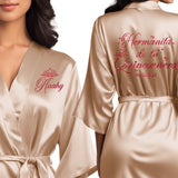 Women's quinceanera satin robes. Personalize with your name and event date. Champagne gold quince robes for little sister.