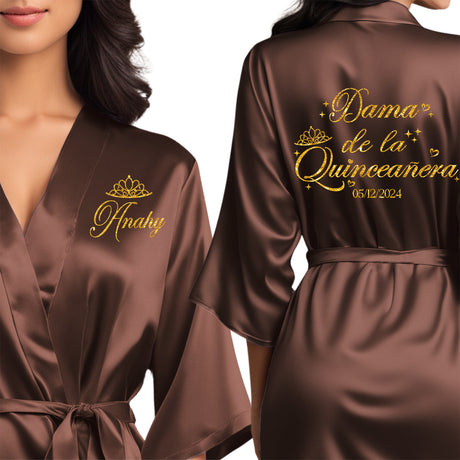 Dama de la quinceanera satin robe that can be personalized for your quinceanera squad.