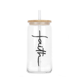 Faith Coffee Cup - Iced Coffee Glass with Minimalist Design - Christian Gifts for Her - Christian Tumbler - Smoothie Cup 16oz