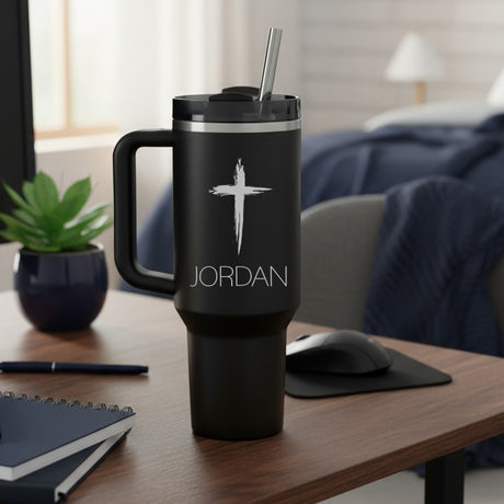 Personalized 40oz Cross Tumbler with Name, Christian Gifts for Him and Her