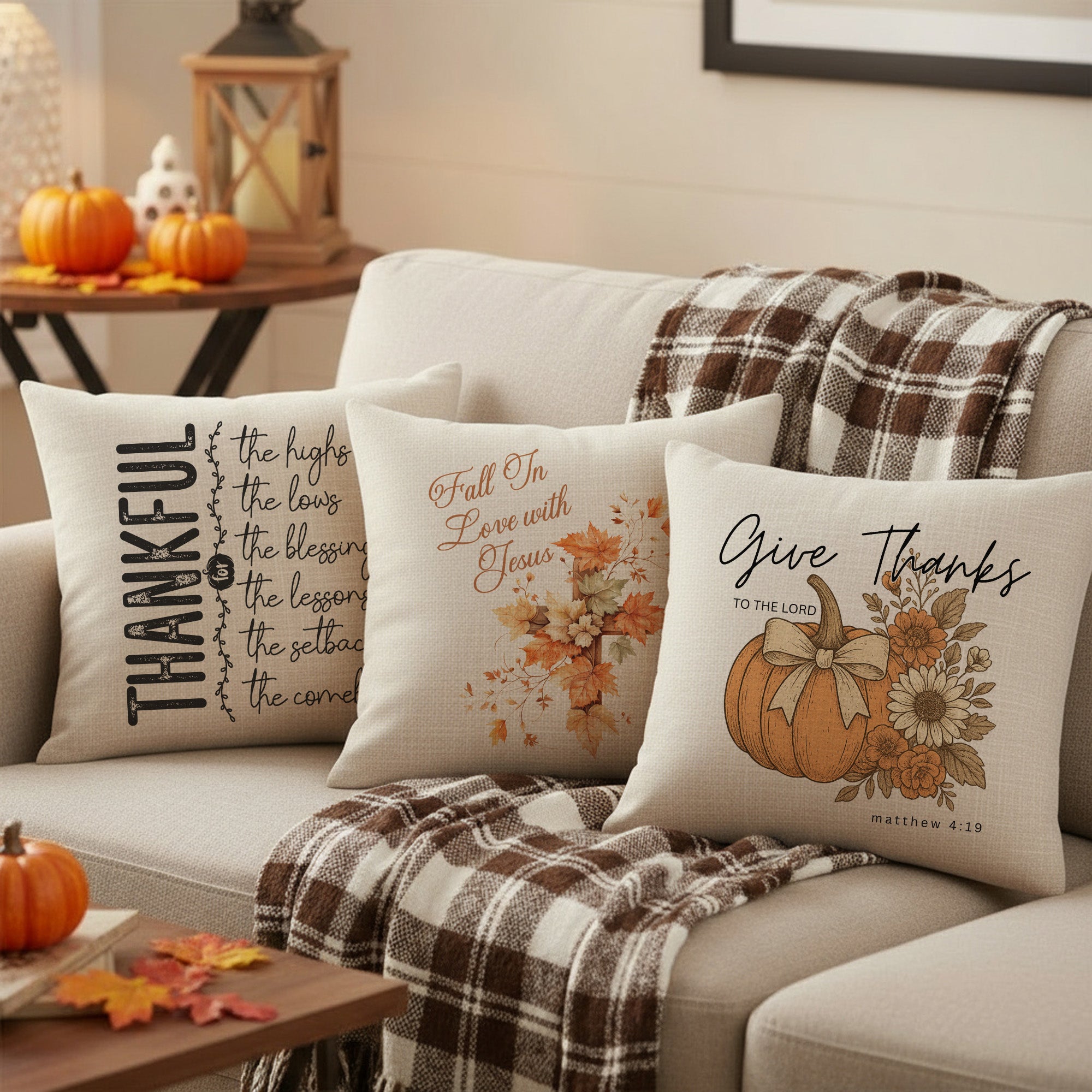 Multi Design Religious Fall Linen Throw Pillows for Couch, Set of 2, 3, and 4, Autumn Decoration