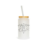 16 oz Christmas Begins with Christ Frosted Iced Coffee Cup - Tumbler with Lid and Straw