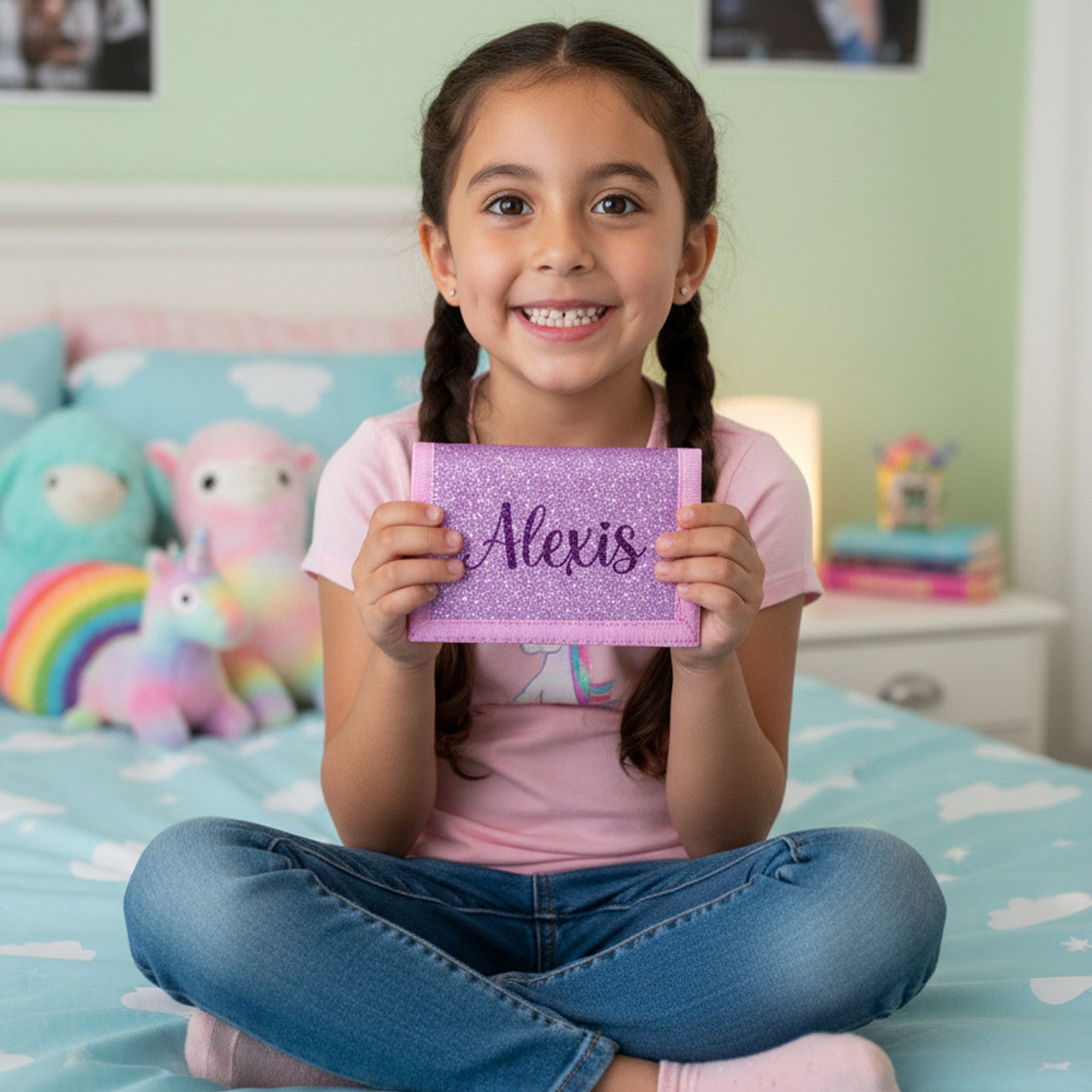 Sparkly Personalized Wallets for Kids with Name, Gifts for Girls
