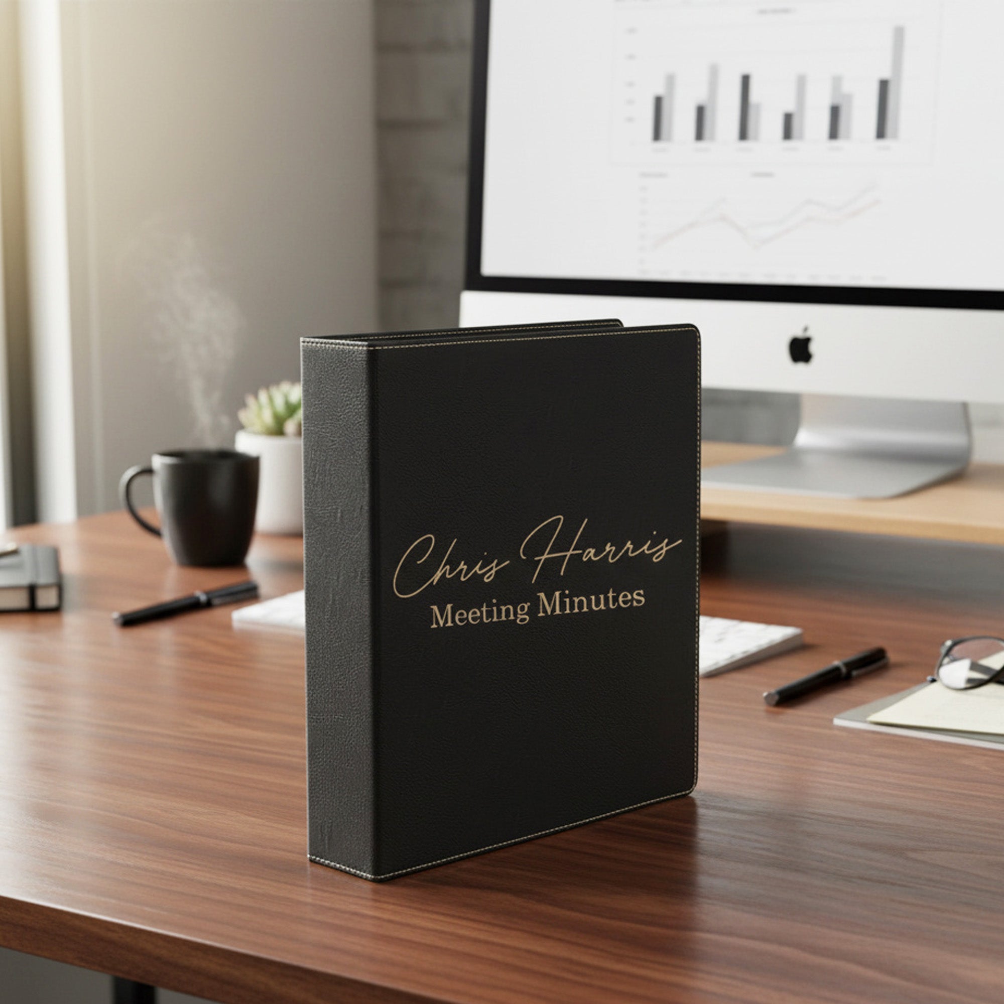 Faux Leather Personalized Binder with Name and Text, Custom Gifts for Him