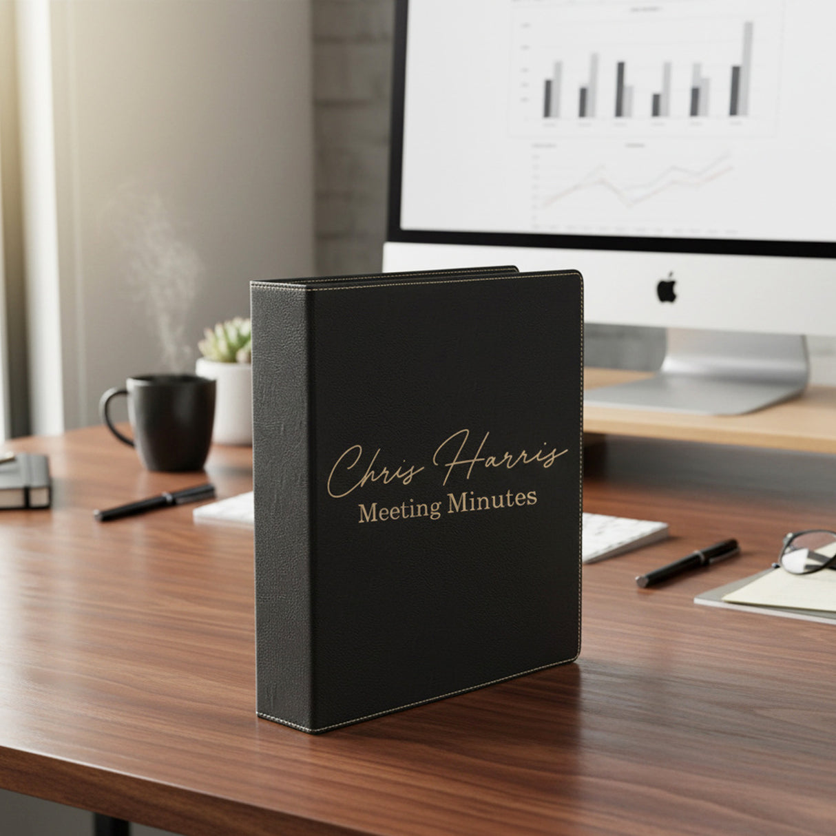 Faux Leather Personalized Binder with Name and Text, Custom Gifts for Him