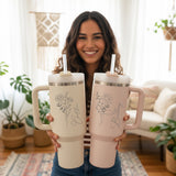 Birth Flower 40oz Personalized Tumbler with Name, Custom Gifts for Her