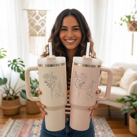 Birth Flower 40oz Personalized Tumbler with Name, Custom Gifts for Her