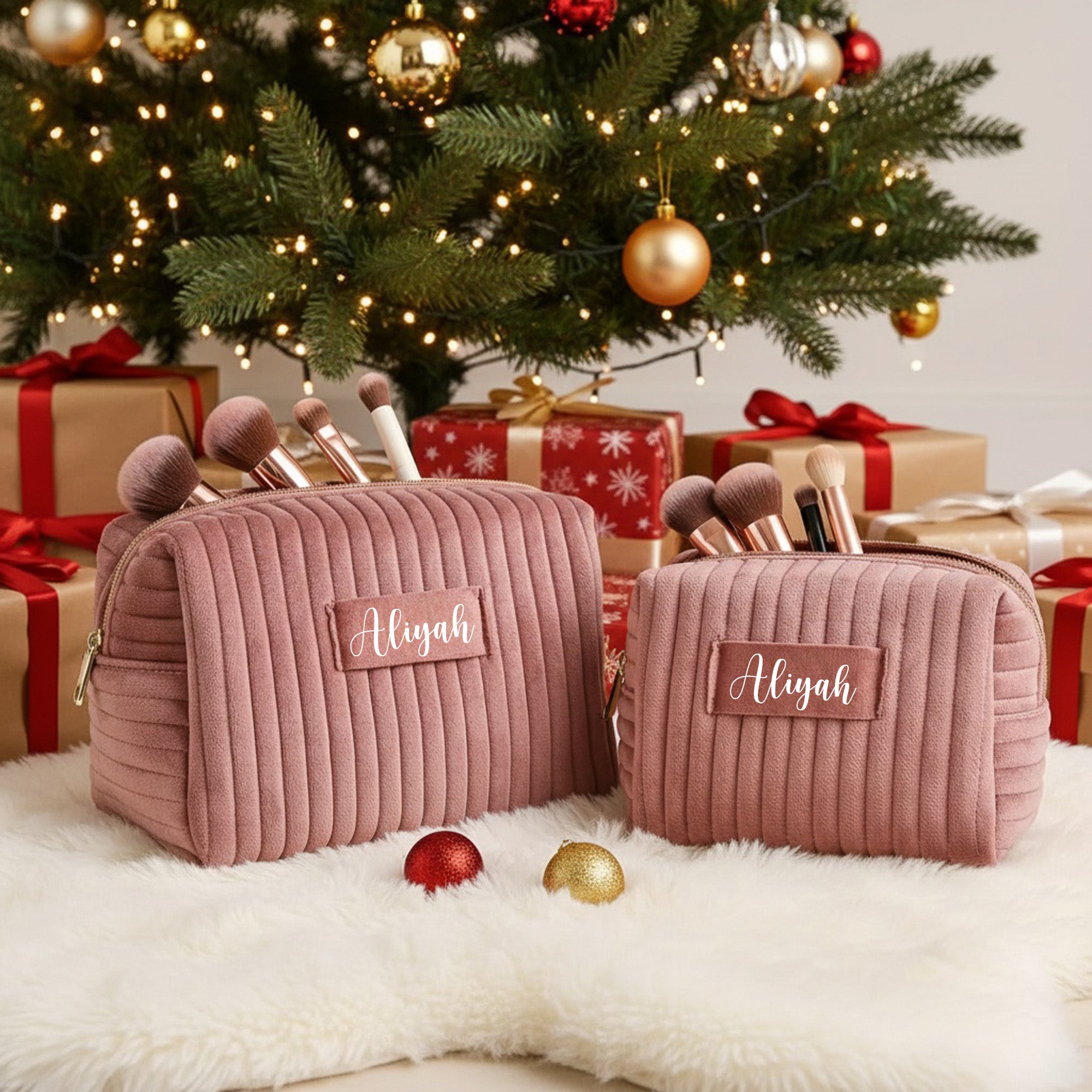 Personalized Velvet Makeup Bag Matching Set with Name