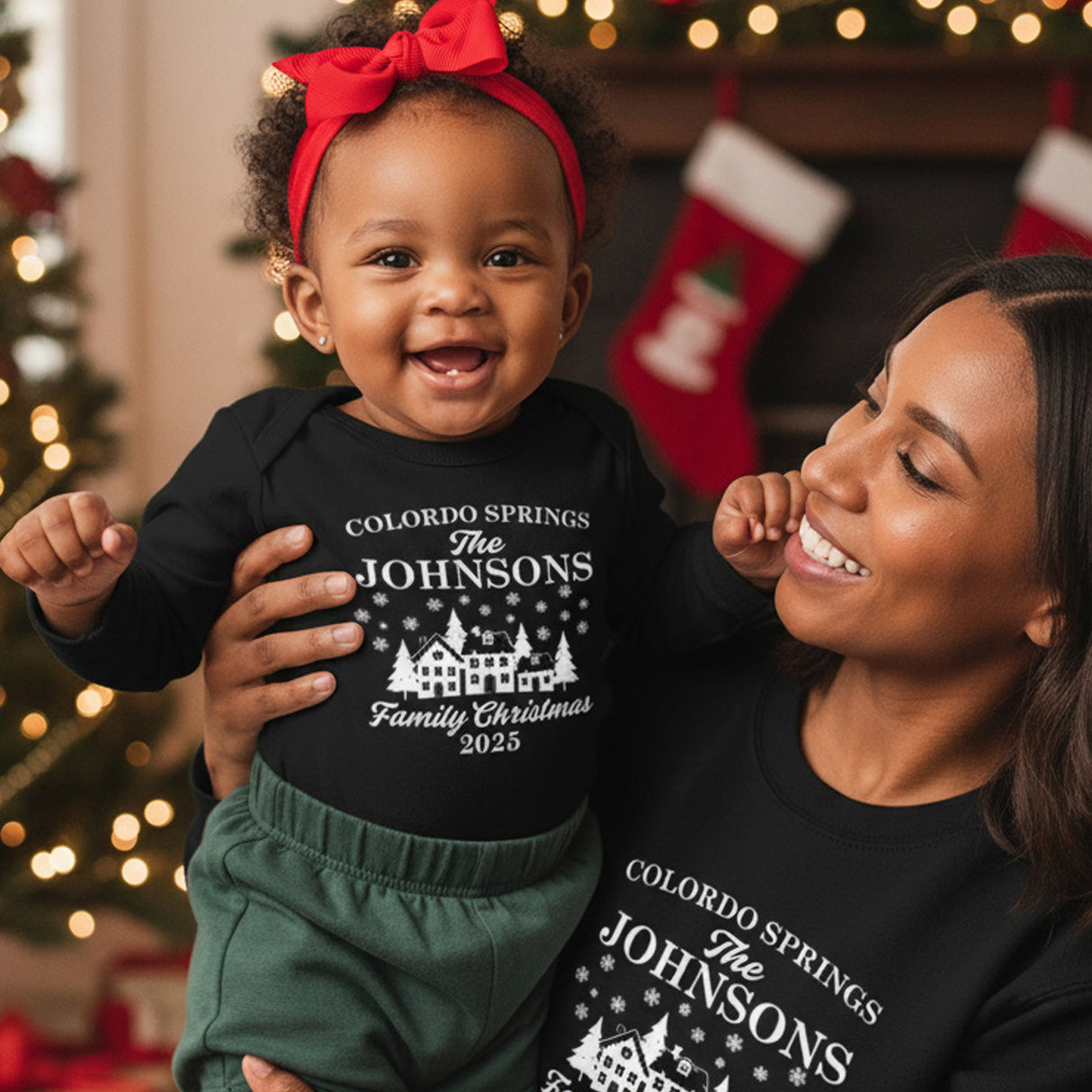 Holiday Town Personalized Family Christmas Shirts with Name and Location