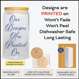 Designs are printed on, no vinyl used. Won't fade or peel, dishwasher safe and long lasting. Packaged with straw and box. Frosted or Clear 16oz Glass Tumbler with black Wake, Pray, Slay design. This motivational gift comes with a bamboo lid and a straw. all SKUs