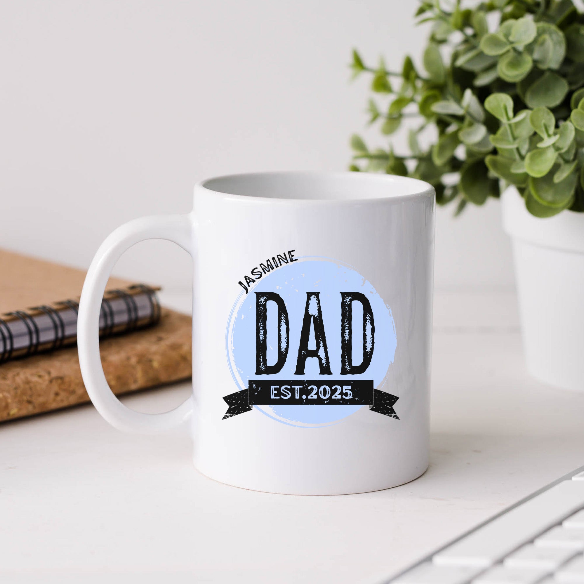 Custom dad coffee cup best fathers day gift from kids. Customized dad mug with names of children printed coffee cup.