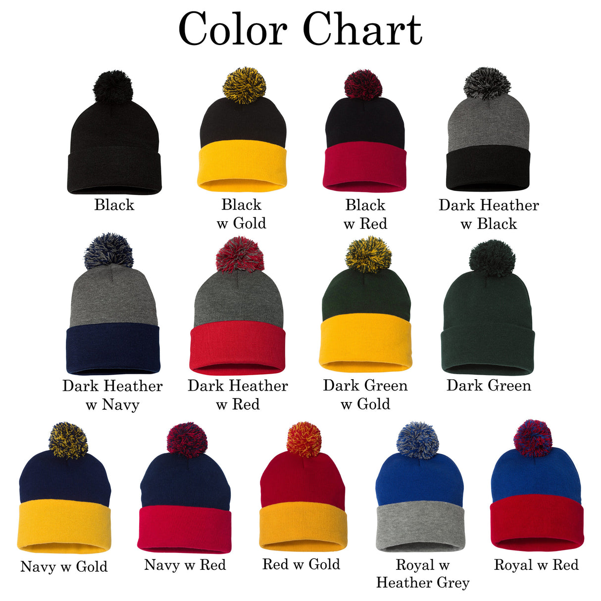 Cuffed Pompom Football and College Beanie w Custom Text, Personalized Gifts for Him and Her