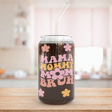 Mama Mommy Mom Bruh Iced Coffee Cup for Mothers - Great Gift for Her on Mothers Day, Birthdays, Christmas - 16oz Glass Cup Tumbler
