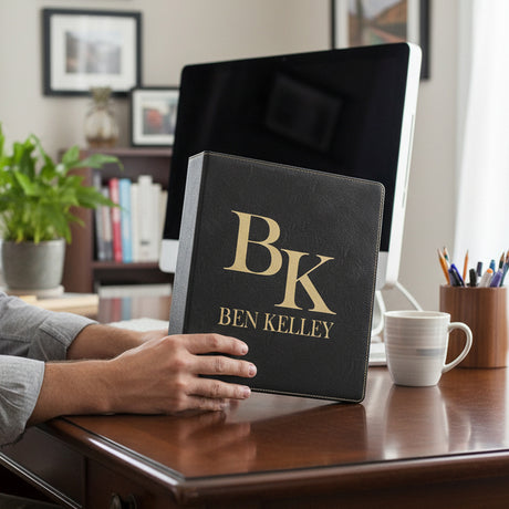 Faux Leather Personalized Binder with Name and Initials, Custom Gifts for Him
