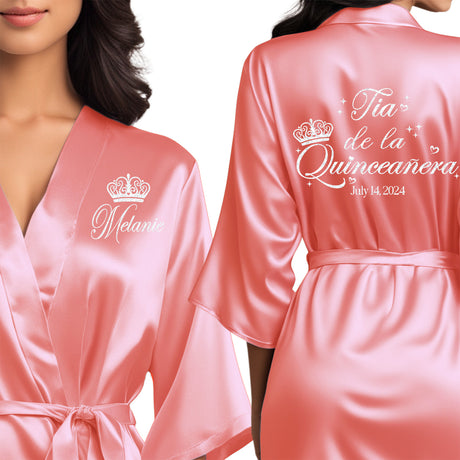 Beautiful quinceanera robes. Personalized satin robes for tia de la quinceanera. 