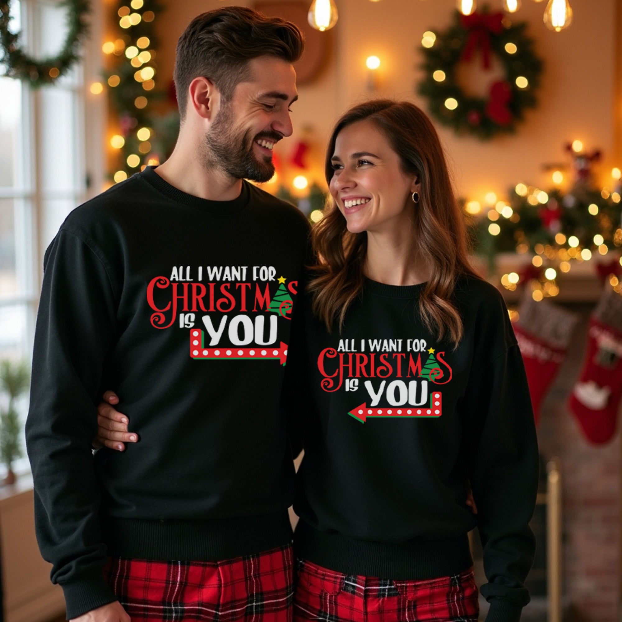 All I Want For Christmas Is You Shirts. Couples Christmas Sweaters.