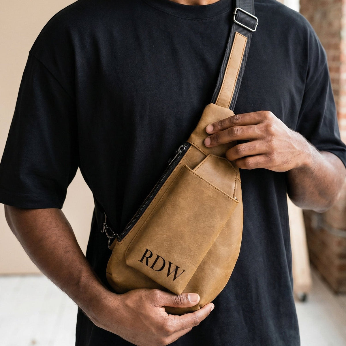 Crescent Custom Sling Bags for Men Engraved with Monogram or Name - Gifts Are Blue