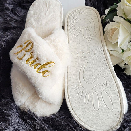 BluChi Personalized Fluffy Slippers for Women/ Bridesmaid & Bride Gift - Gifts Are Blue