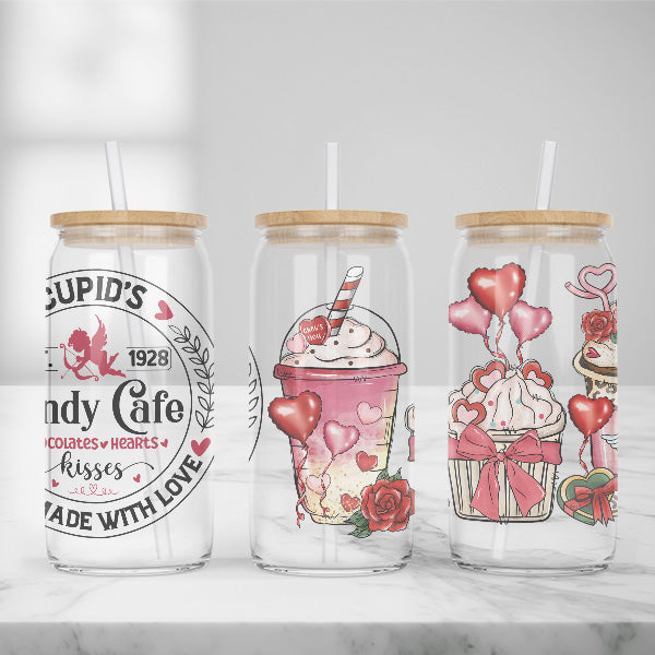 Cute and Humorous Valentines Day Glass Iced Coffee Tumblers in Multiple Designs