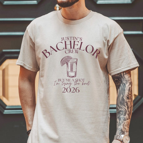 Funny groomsmen gift shirt for bachelor party, customized with names for a unique and memorable gift for groom and friends.