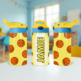 Back to school basketball water bottle for kids. Custom cup with name for boys who love basketball. 