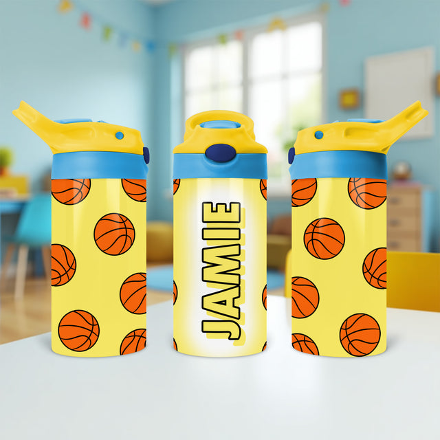 Back to school basketball water bottle for kids. Custom cup with name for boys who love basketball. 