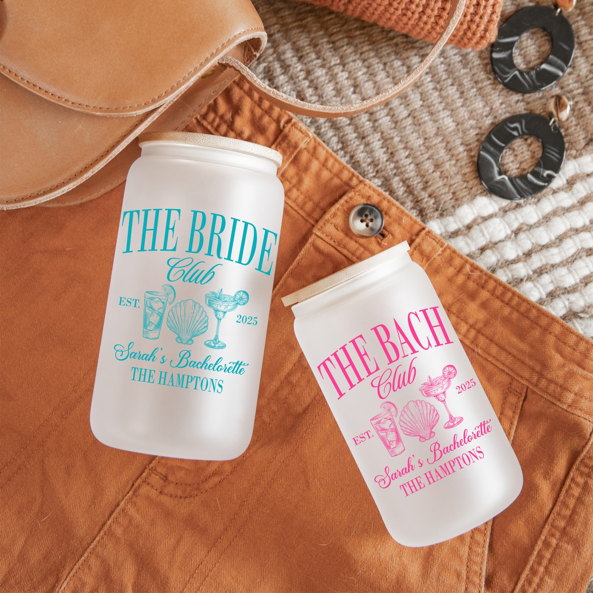 Personalized iced coffee tumbler with custom name and location, perfect for bridesmaid proposal boxes, and bridal shower gifts.