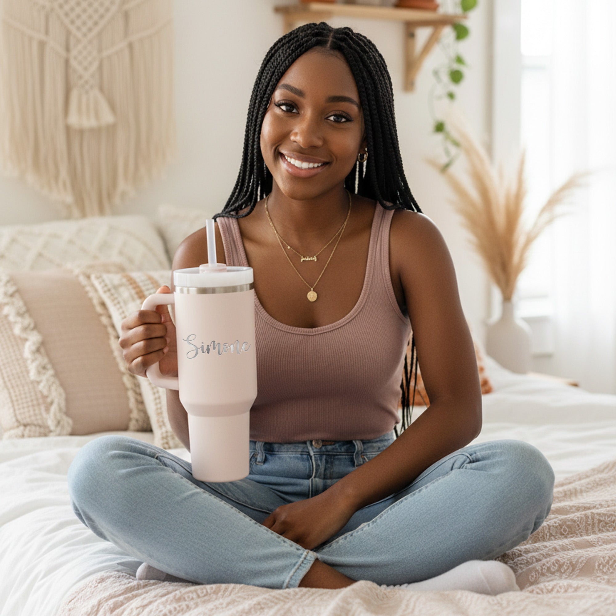 Women and Girls Engraved Personalized 40oz Tumbler with Handle, Custom Gifts for Her