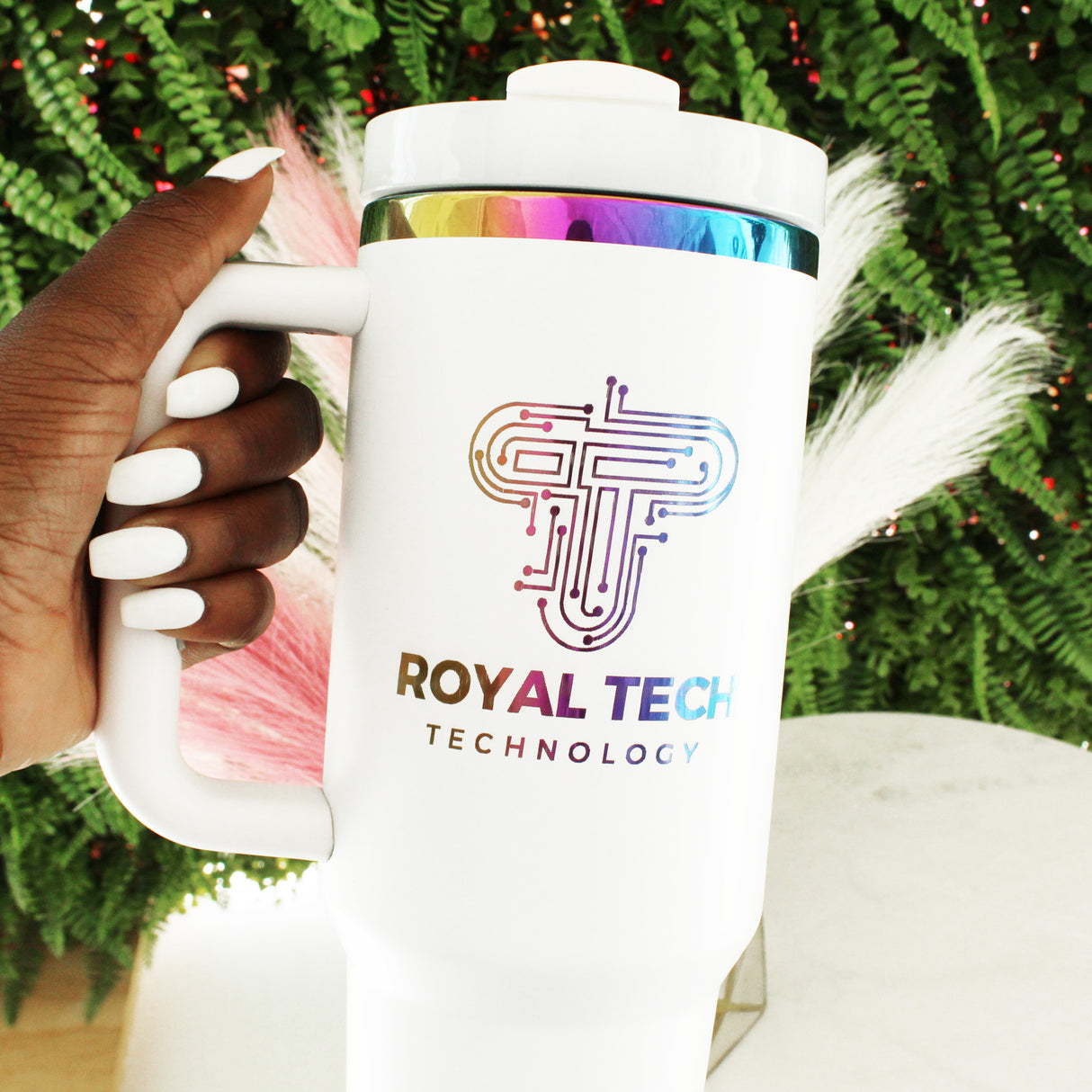 Company Logo Gifts, 40oz Custom Logo Tumbler, Rainbow Plated Tumbler, Business Owner Gift, Logo Swag, Corporate Gift Idea, Engraved Tumbler