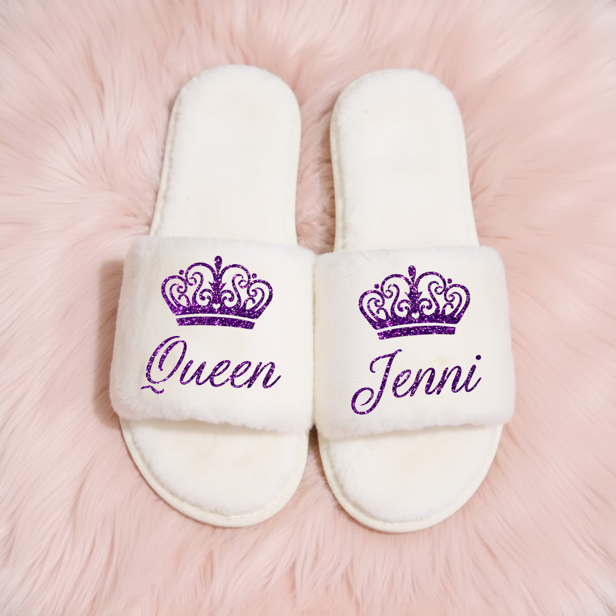 Queen Fluffy Slide Slippers for Women Personalized with Name, Custom Gifts for Her
