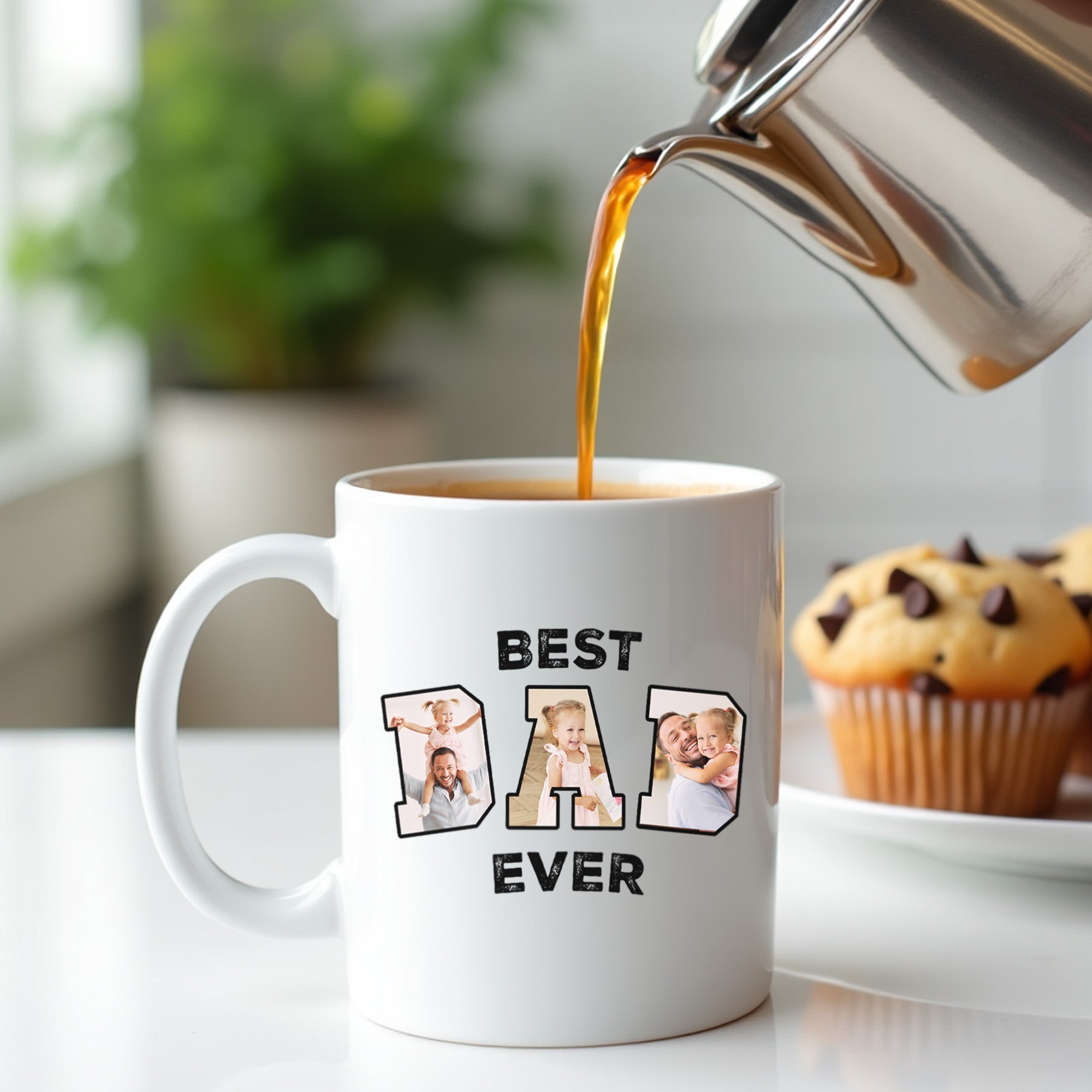 Custom Father’s Day photo mug personalized for a unique gift. Best Dad Ever personalized coffee mug with photo perfect Father’s Day present.