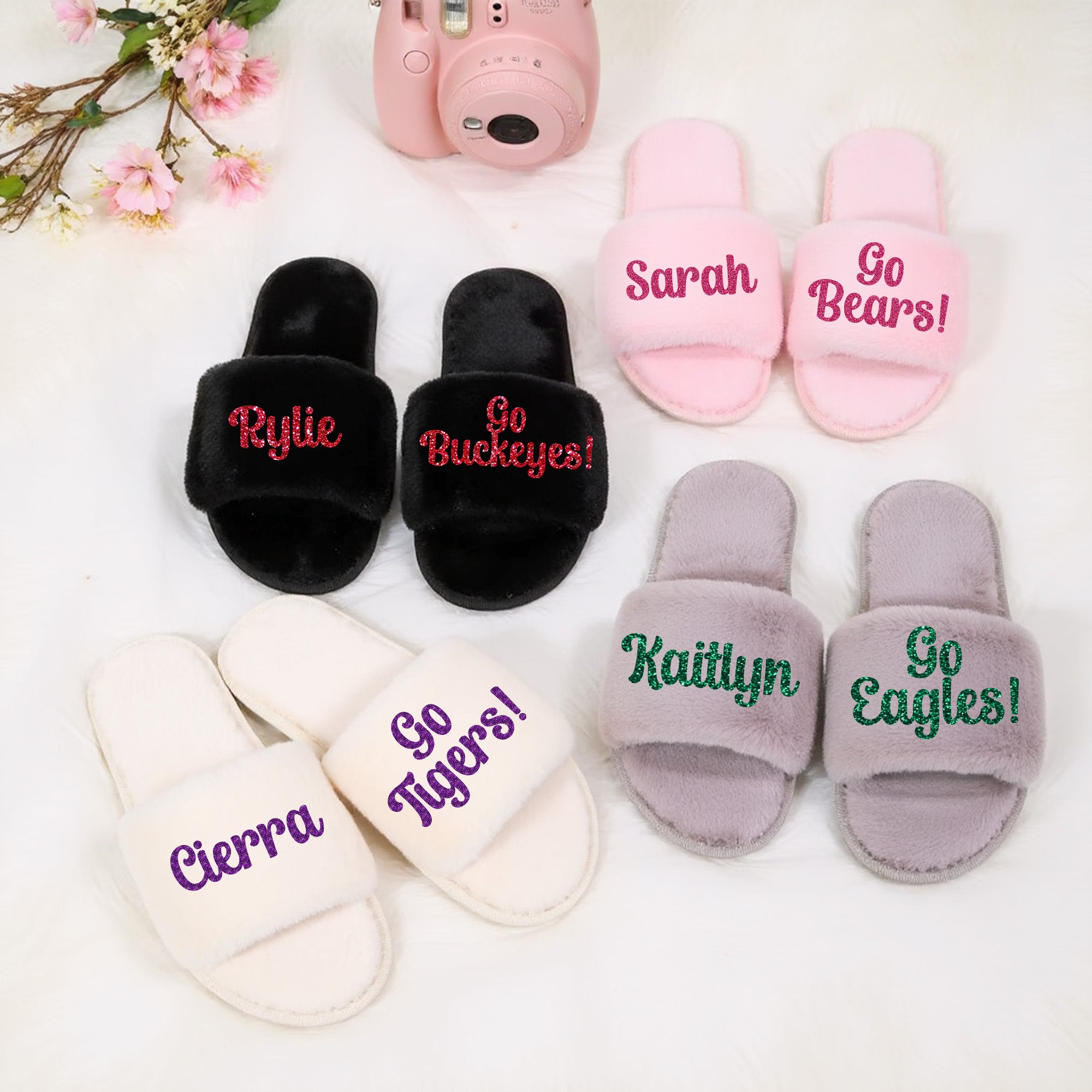 University slippers for women personalized with mascot, name, and graduation year for stylish comfort.