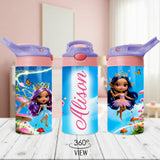 Custom back to school water bottle for girls with fairies and personalized name for easy identification.