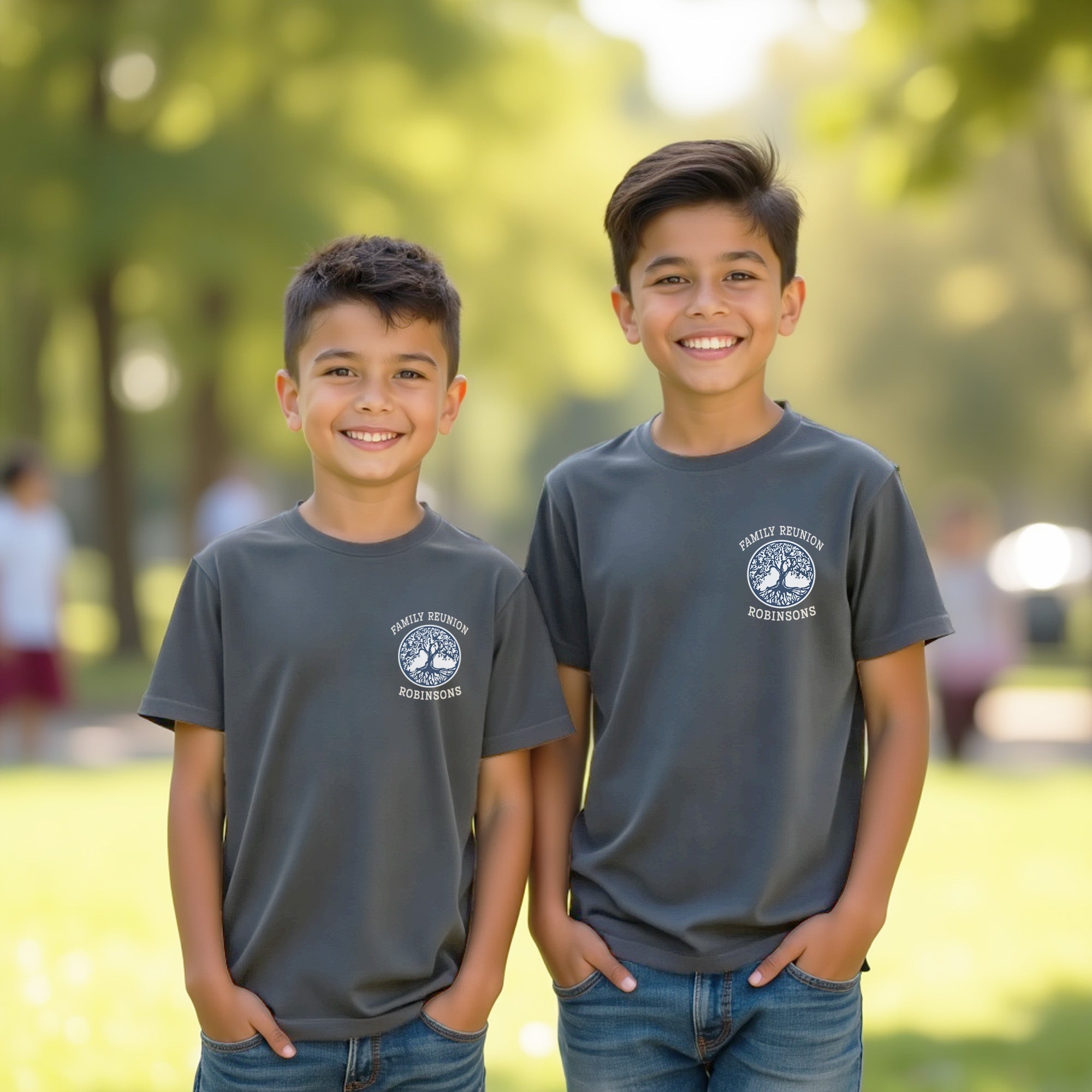 Personalized matching shirts for families and large groups. Custom last name and year family shirt gifts.