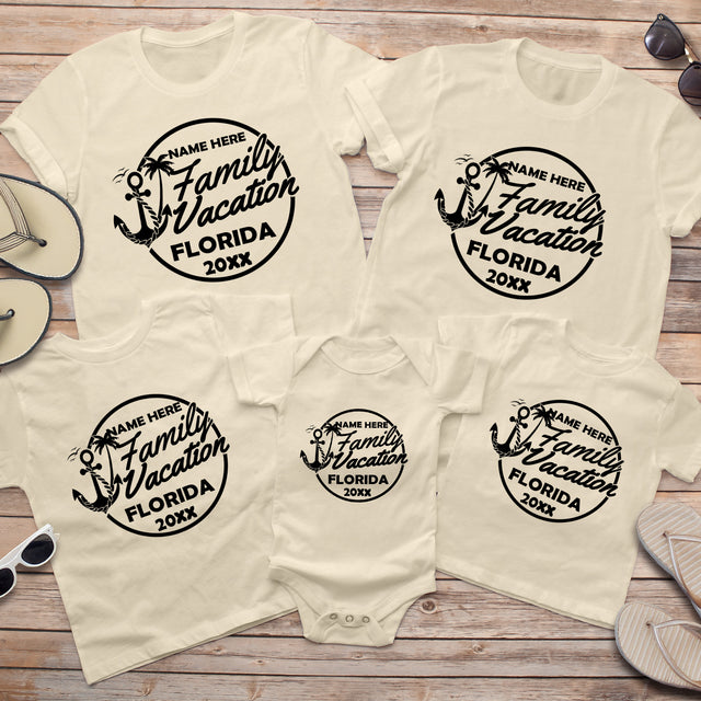 Custom family beach vacation shirts personalized matching family trip shirts for summer beach photos and family reunions with custom names.