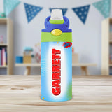 Kids personalized superhero water bottle with name, ideal for team gifts and birthdays.