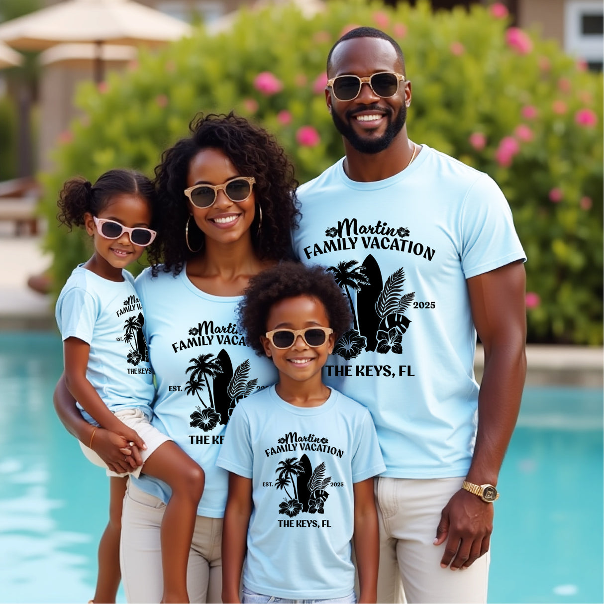 Custom family vacation shirts with name. The perfect matching shirts for family photos at the beach.