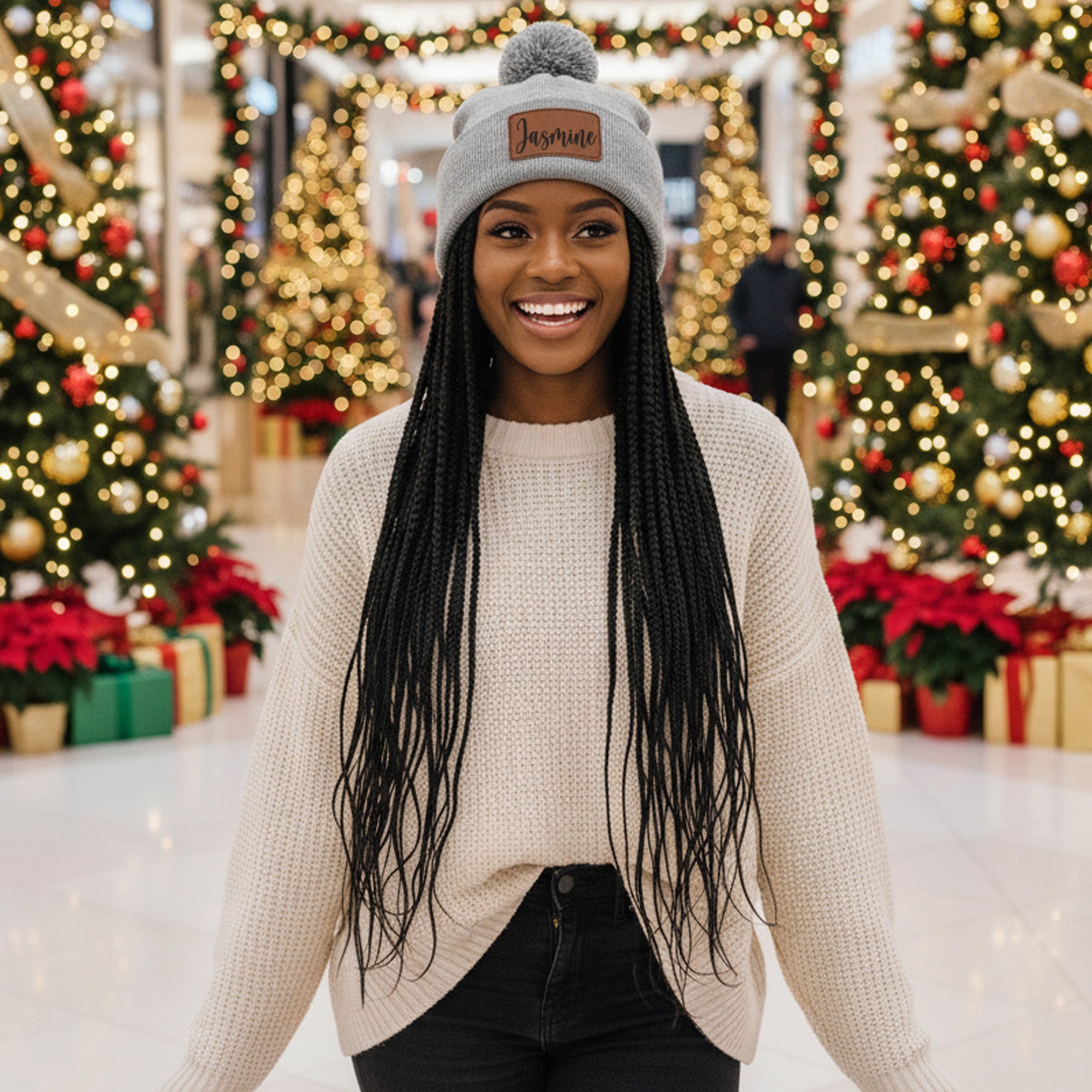 Cuffed Pompom Personalized Beanie w Custom Name or Text
