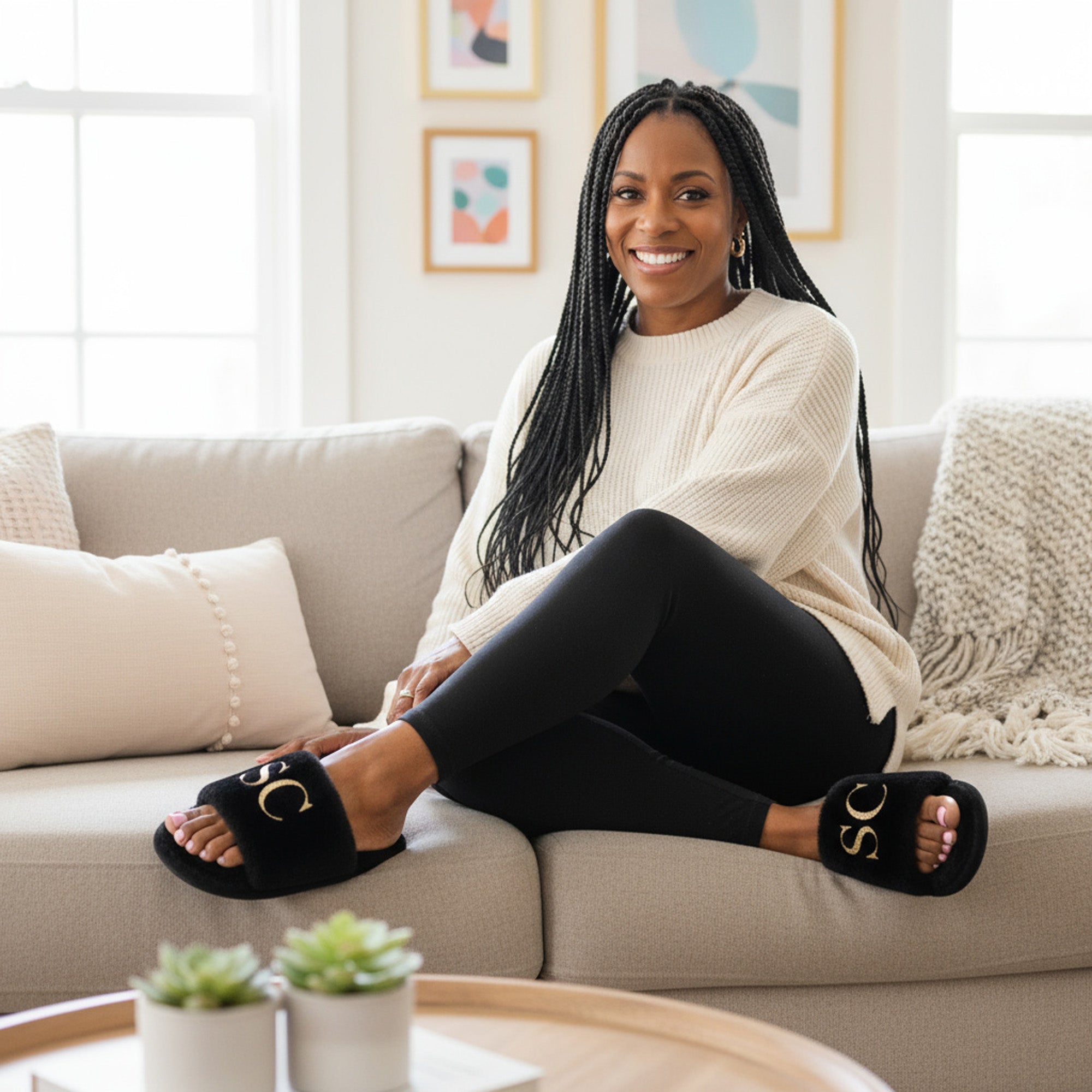 Block Initials Fluffy Slippers – Personalized Gift for Her