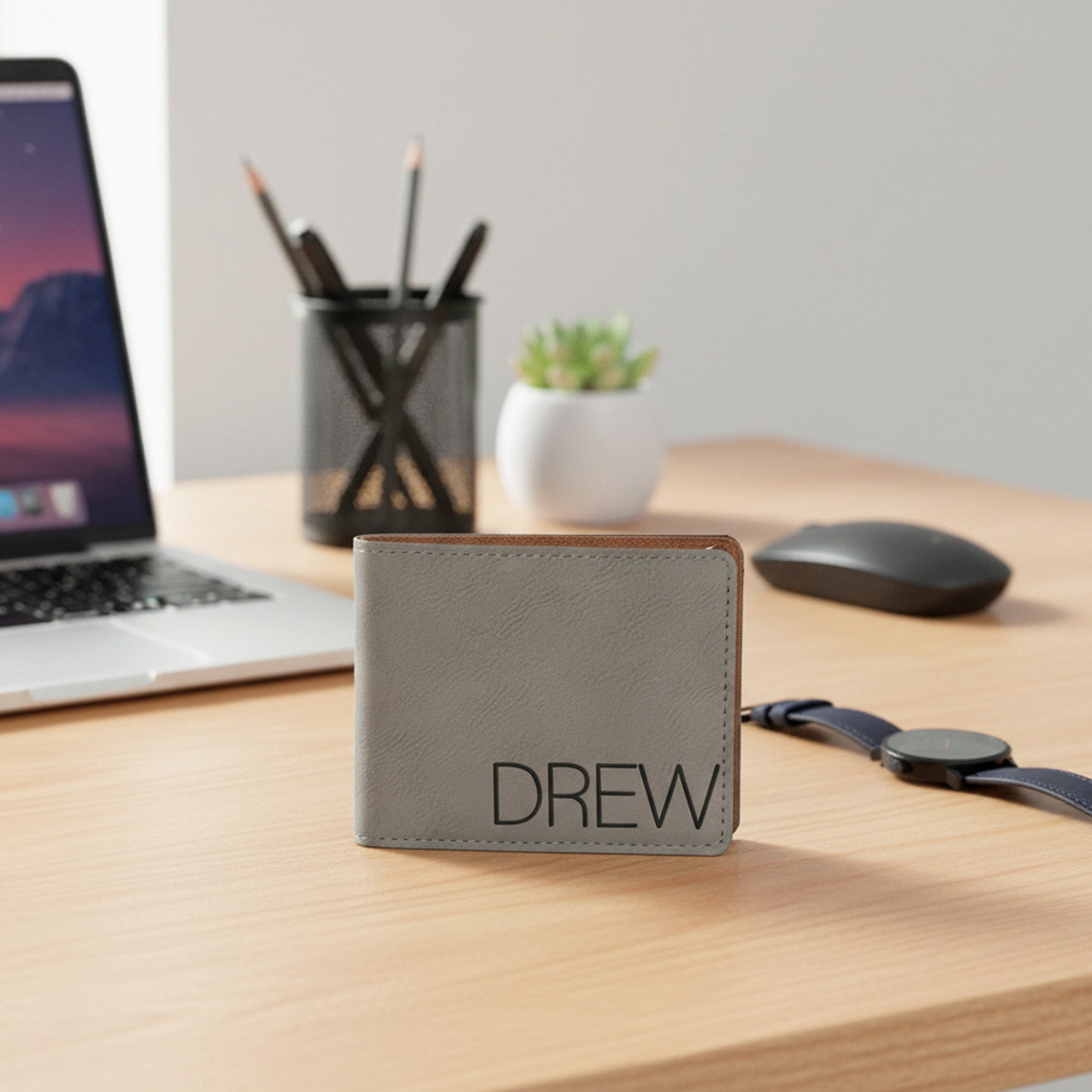 Faux Leather Bifold Personalized Wallet for Teen Boys with Name, Custom Gifts for Him