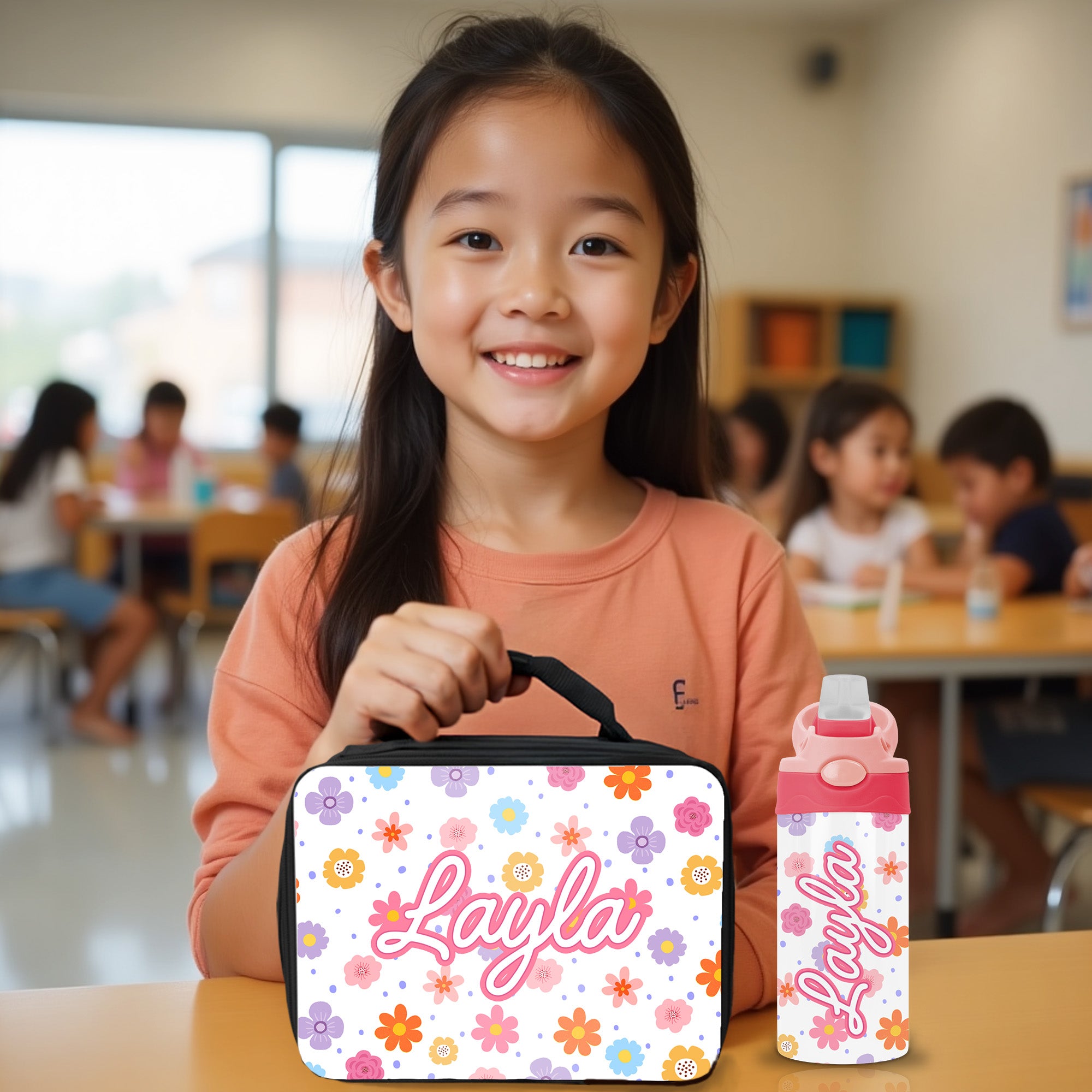 Flower Lunch Box with Matching Water Bottle for Girls Back to School Gift
