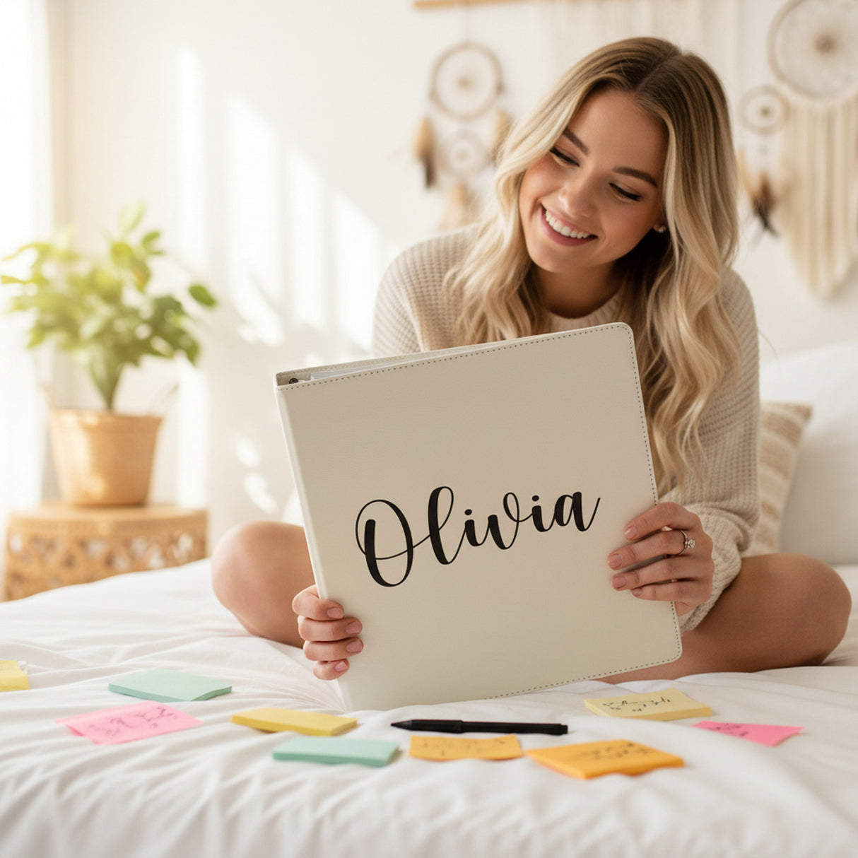 Personalized Binder w Name for Women and Teen Girls, Faux Leather