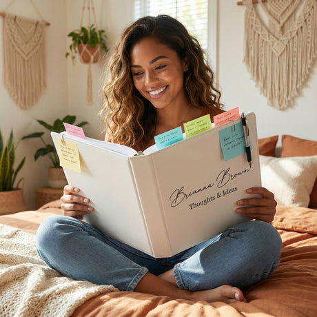 Personalized Binder w Name and Custom Text for Women and Teen Girls, Faux Leather